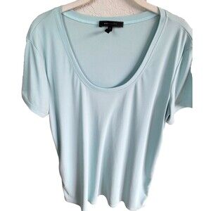 BCBGMAXAZRIA Women’s Large Mint Blue Scoop Neck Short Sleeve Stretch Knit Top